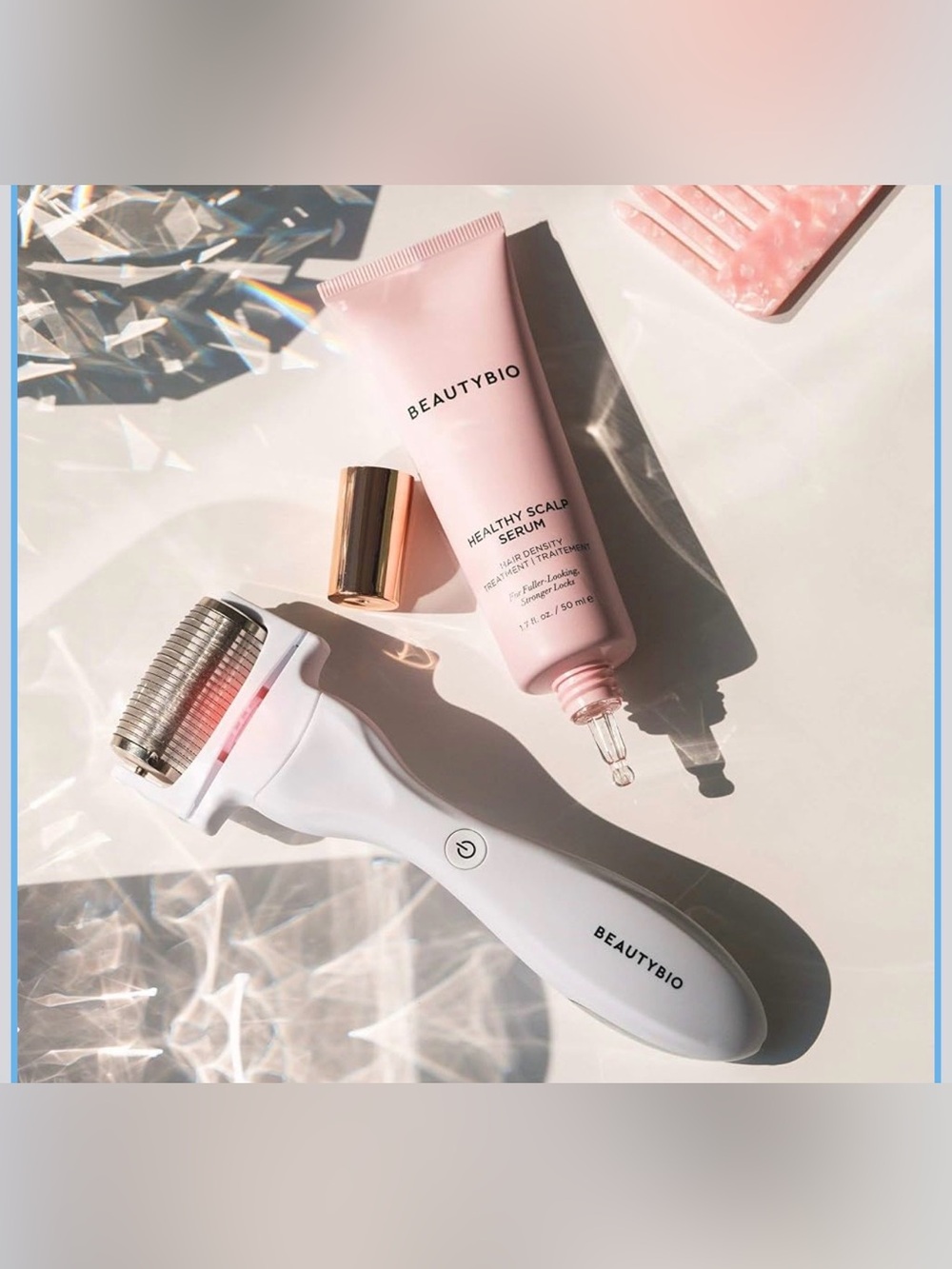 BEAUTYBIO Scalp Microneedling Tool + Serum Set in Pink & White- NEW IN BOX